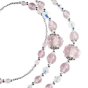 Light Pink Scroll, Beaded Lanyard for Women, Badge, ID Holder, Keychain